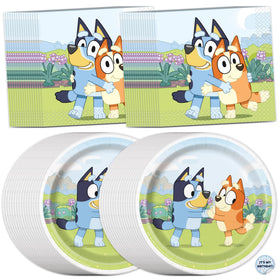 Unique Bluey birthday plates—sturdy dessert service for cake, cupcakes, and snacks.