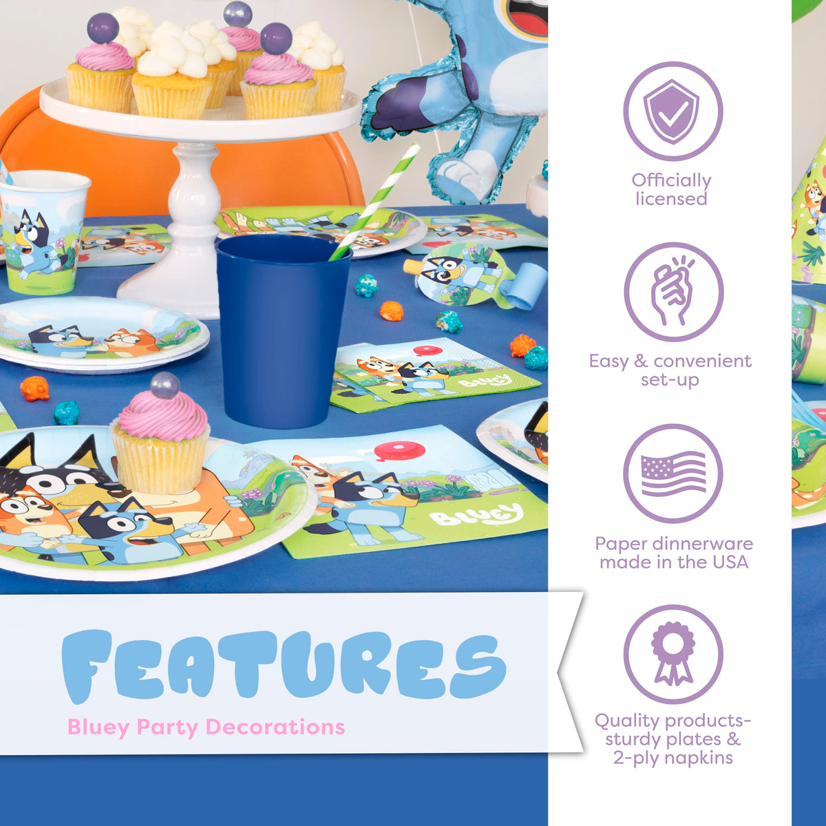 Unique Bluey candles 24-count finish the cake with a cheerful glow.