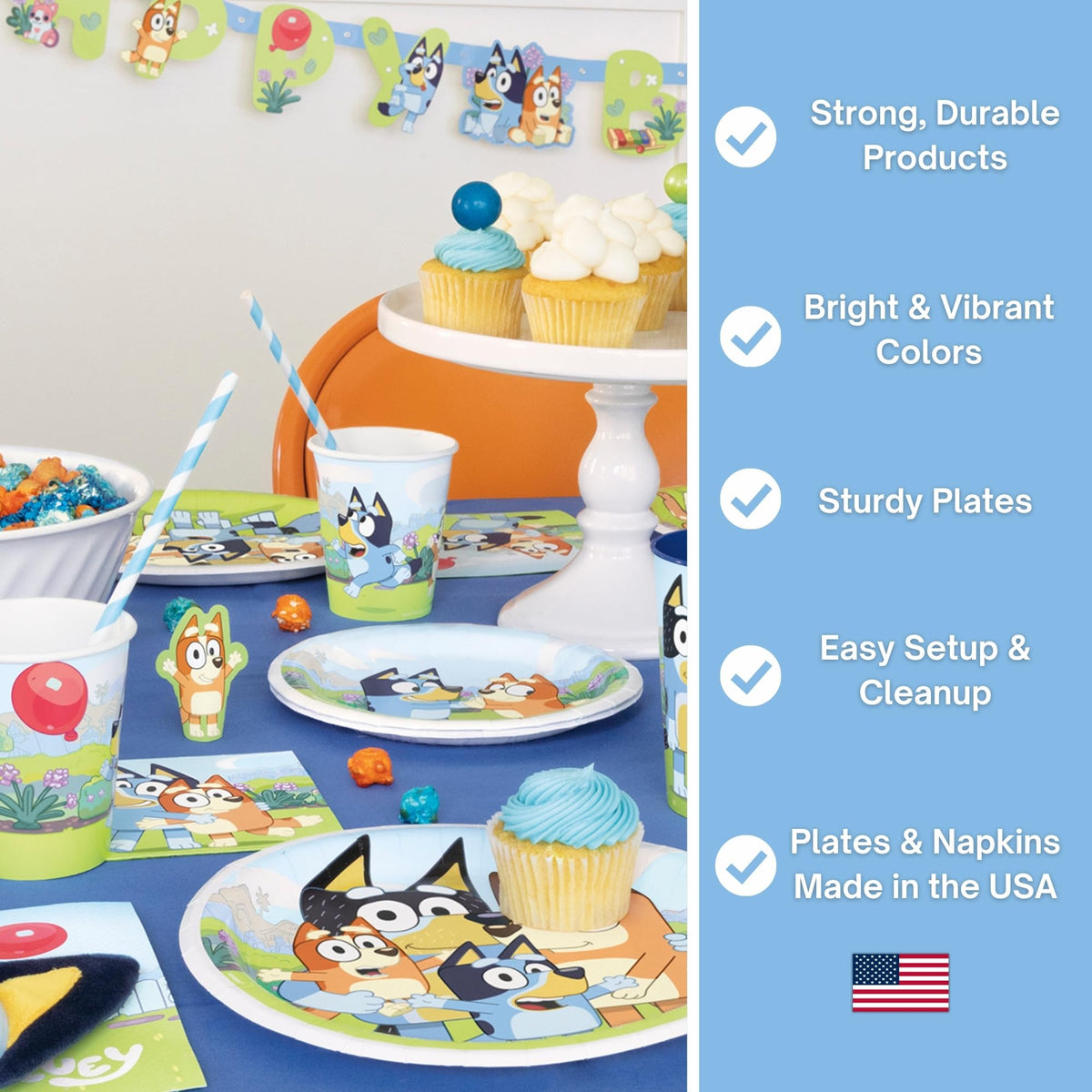 Unique Bluey party decorations bring a cohesive theme to the celebration.