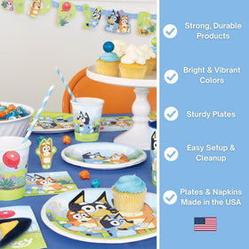 Unique Bluey party decorations bring a cohesive theme to the celebration.