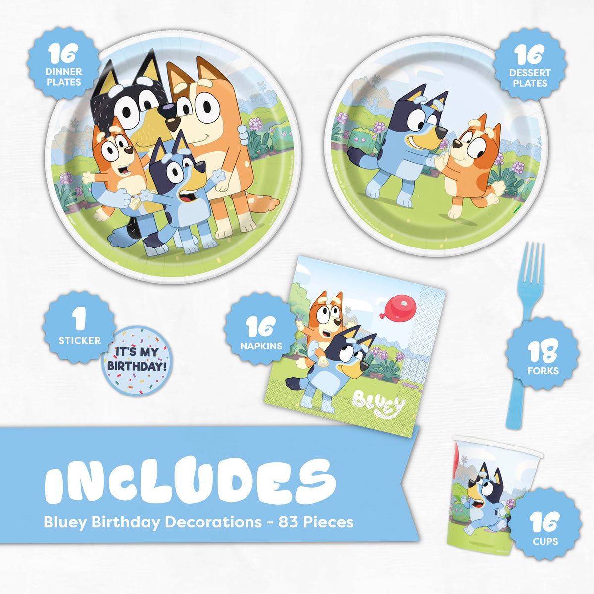 Unique Bluey dessert plates with vibrant characters perfect for cake and treats.