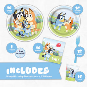 Unique Bluey dessert plates with vibrant characters perfect for cake and treats.