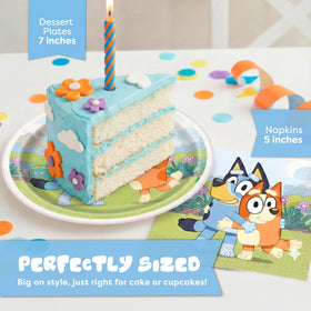 Unique Bluey dessert plates hold cake and snacks without leaks.
