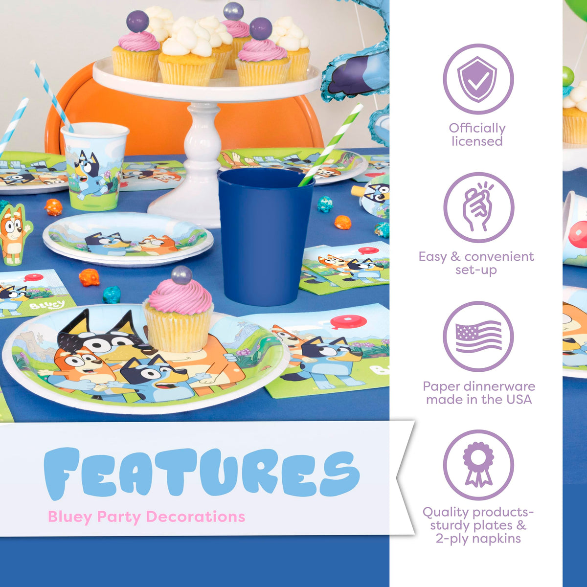 Unique Bluey napkins 9in absorb spills and complete the party look.
