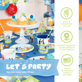 Unique Bluey napkins add colorful flair and easy cleanup after party snacks.