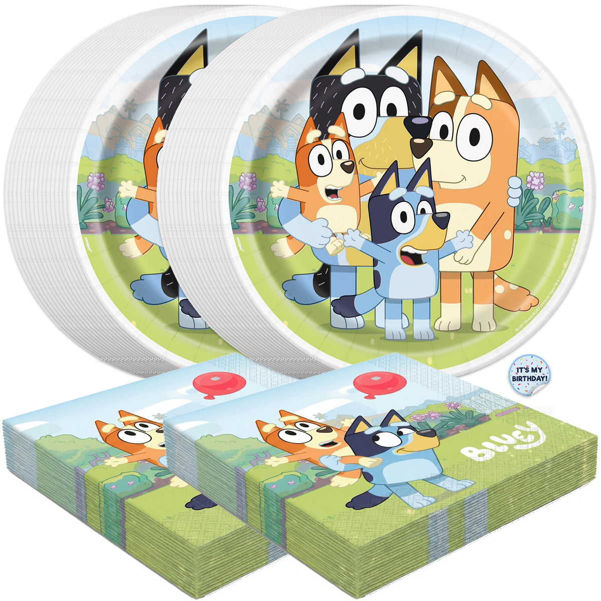 Unique Bluey plates provide sturdy 9-inch meals for kids' party.