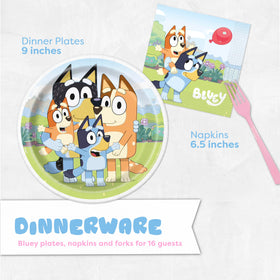 Unique Bluey plates 9in sturdy disposable dinnerware for easy cleanup.
