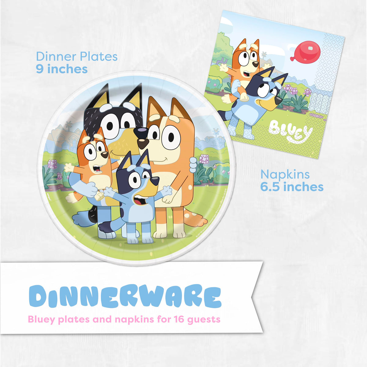 Unique Bluey plates and napkins 16-count provide sturdy, leak‑proof dining for kids.