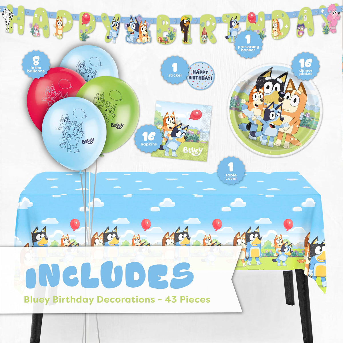 Unique Bluey tablecloth 54x84 protects surfaces and ties the decor together.