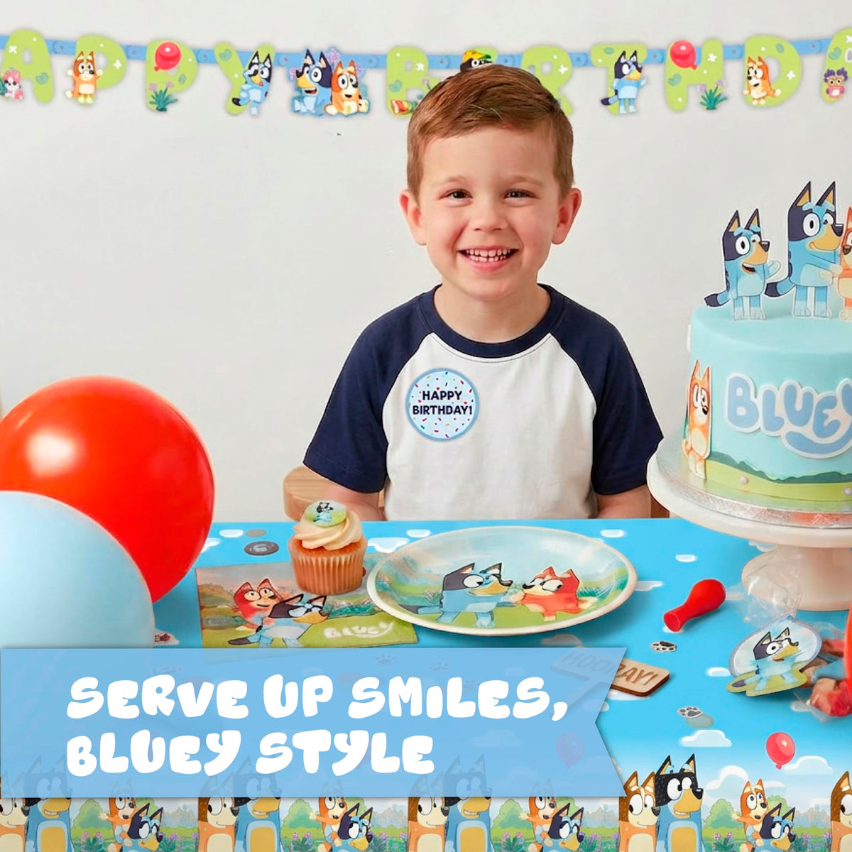 Unique Bluey tablecloth adds color while protecting surfaces during meals.