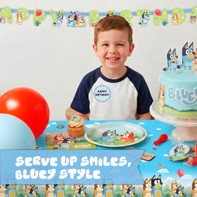 Unique Bluey tablecloth adds color while protecting surfaces during meals.