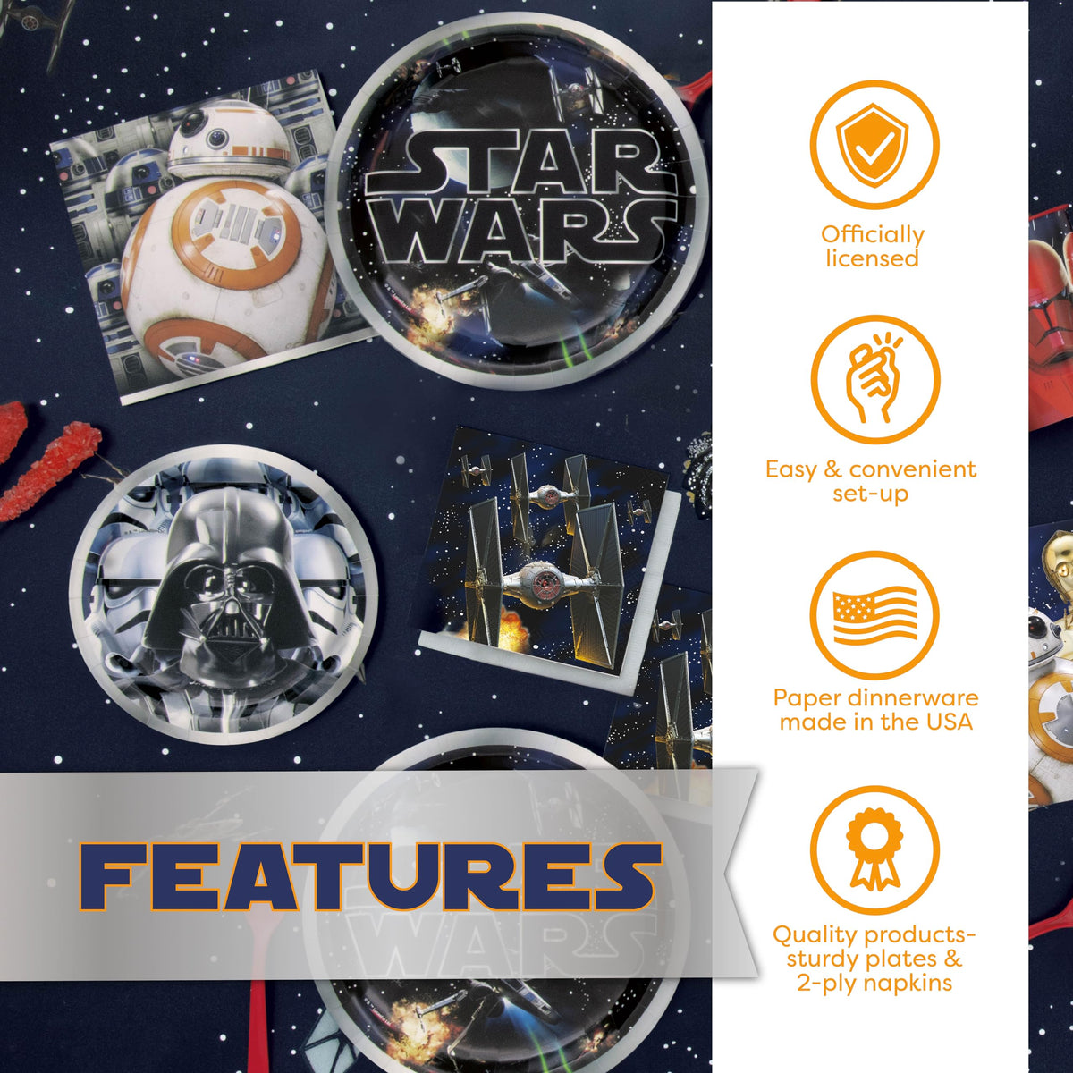 Unique Classic Star Wars cups provide easy serving for guests.
