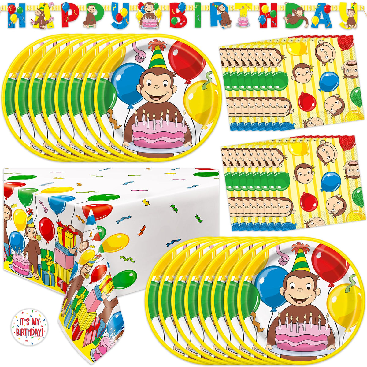 Unique Curious George banner for a festive birthday backdrop.