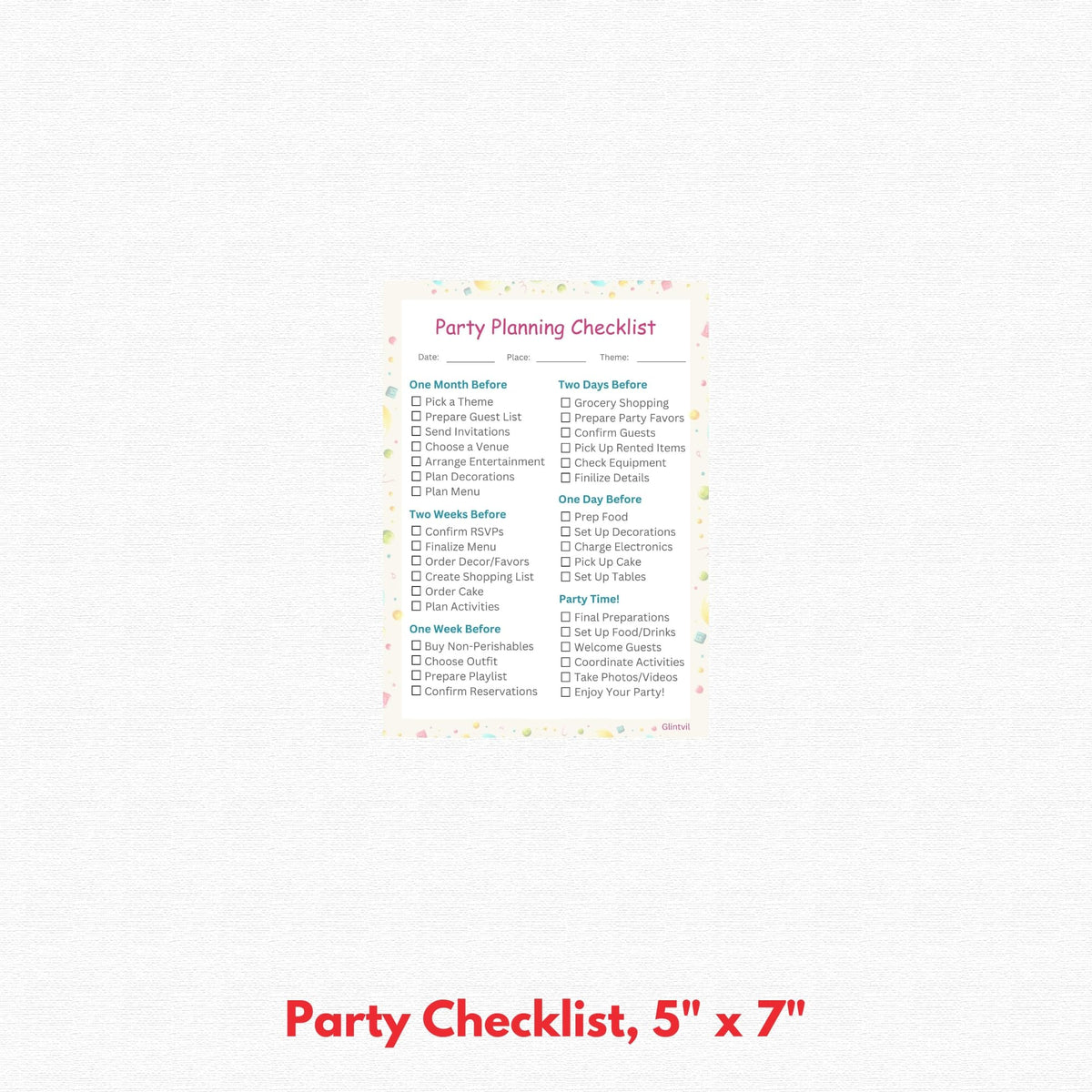 Unique Curious George checklist helps organize party essentials.