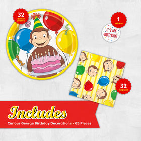 Unique Curious George napkins 32-pack ideal for mess-friendly birthday celebrations.
