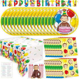 Unique Curious George plates for kid-friendly meals at a themed party.
