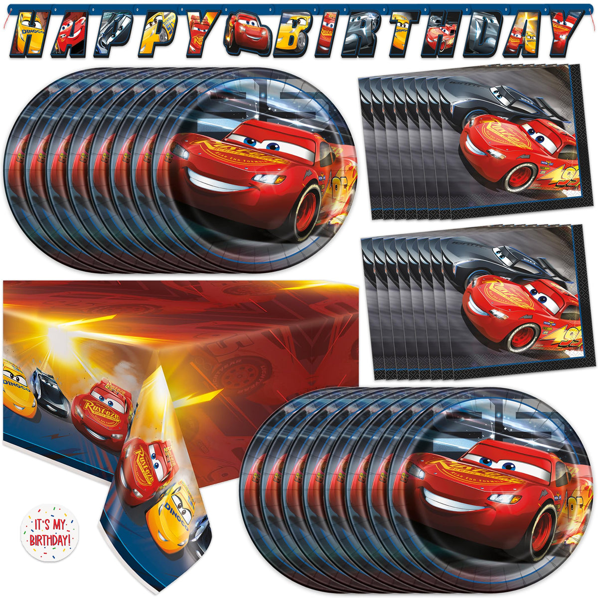 Unique Disney Cars banner boosts party presence and color theme for the celebration.