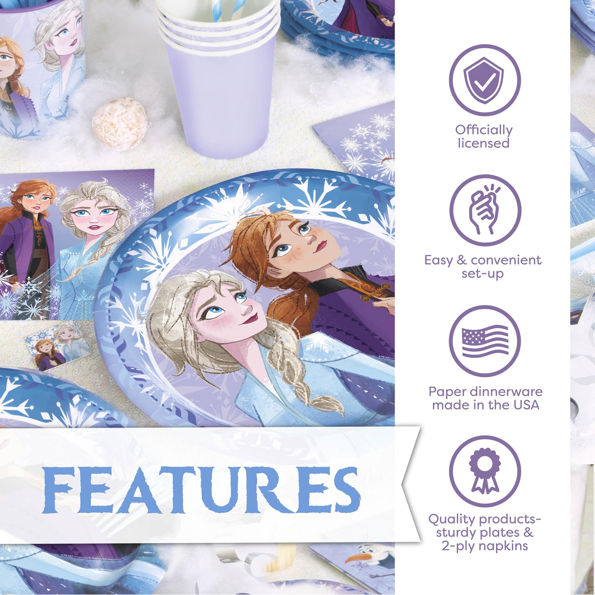 Unique Frozen It's My Birthday sticker adds playful finishing touch.