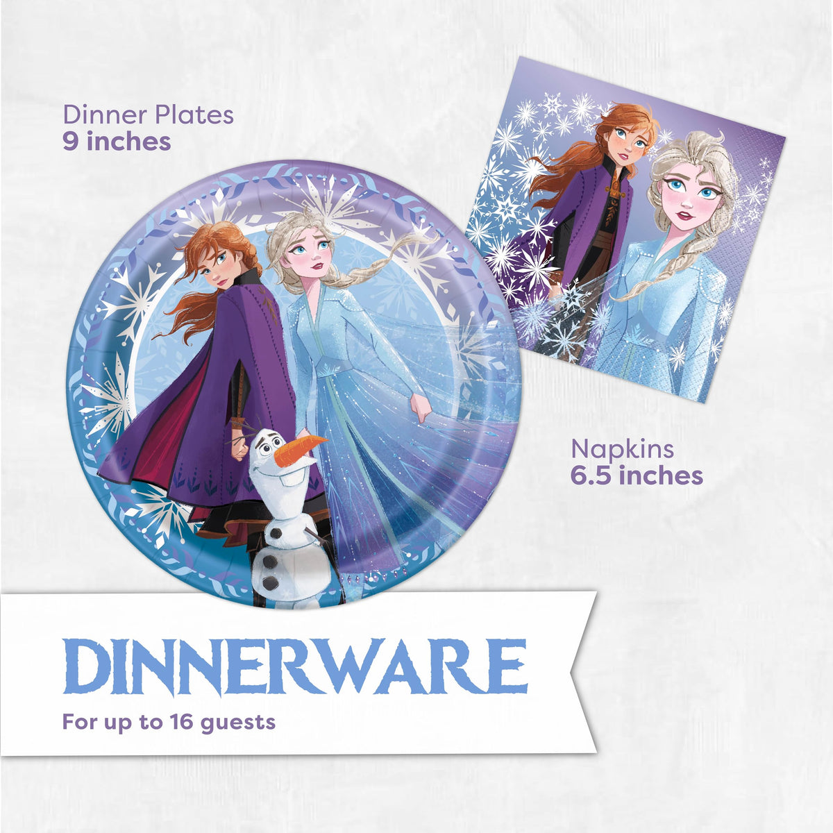 Unique Frozen napkins coordinate with tableware for easy cleanup.