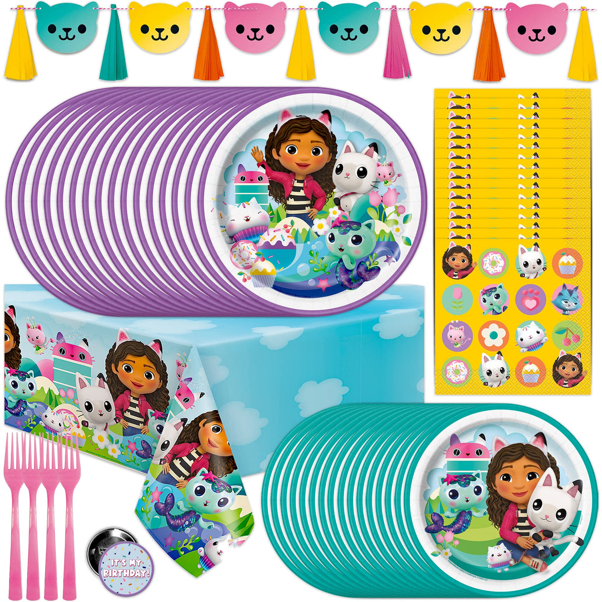 Unique Gabby Dollhouse banner highlights party decor and photo moments