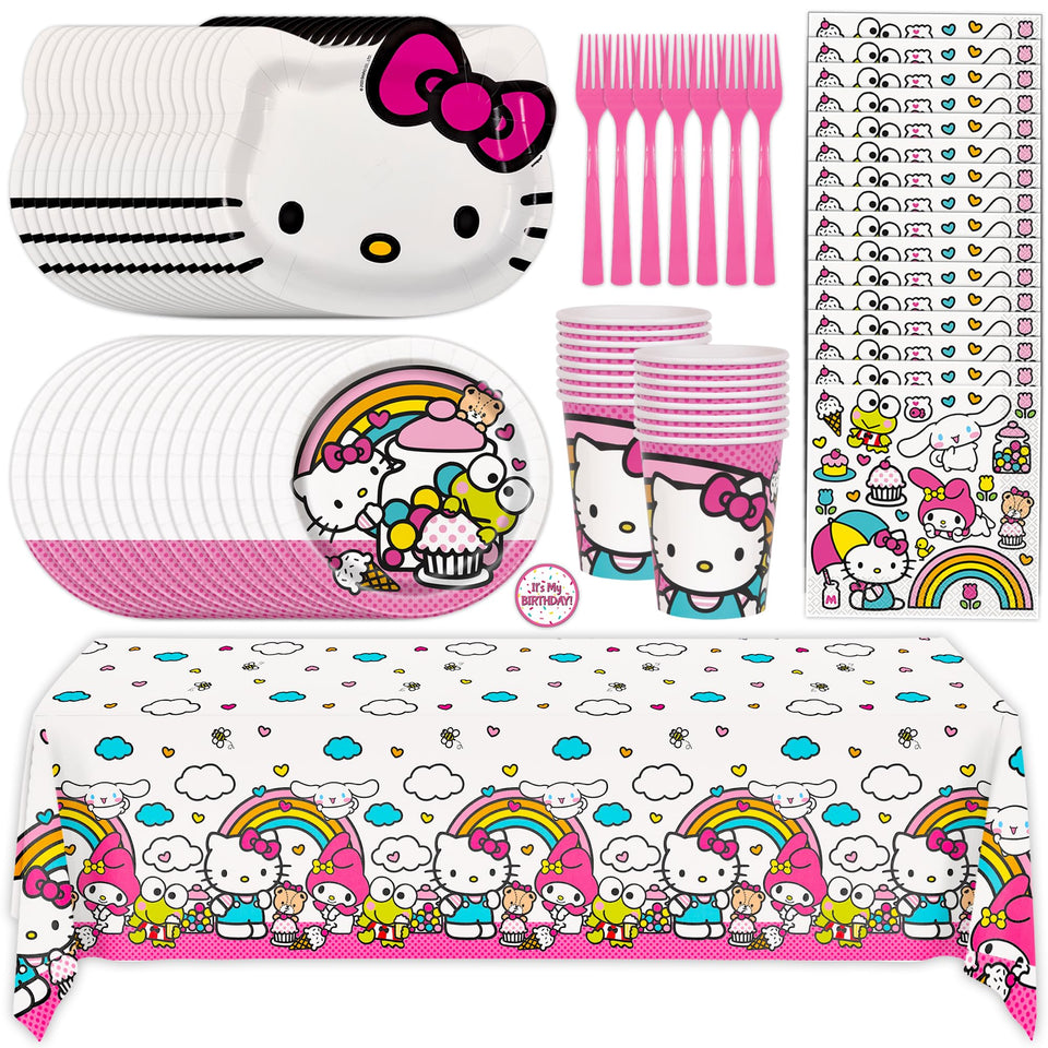 Unique Hello Kitty table cover for a polished birthday tablescape and spill protection