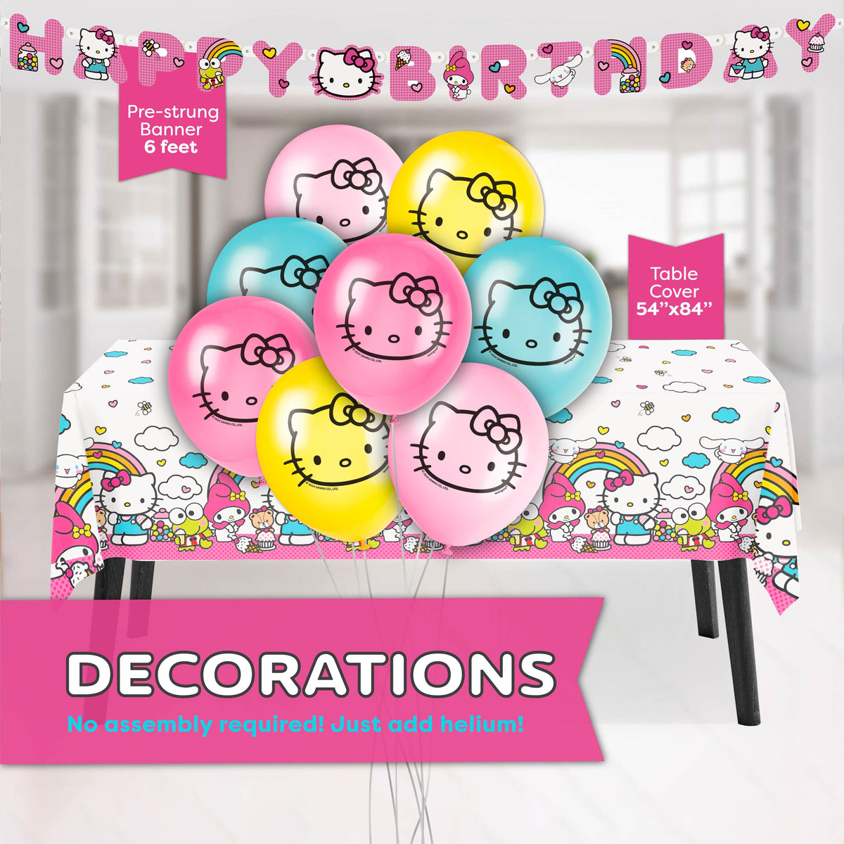 Hello Kitty tablecloth 54x84 protects surfaces and brightens the table.