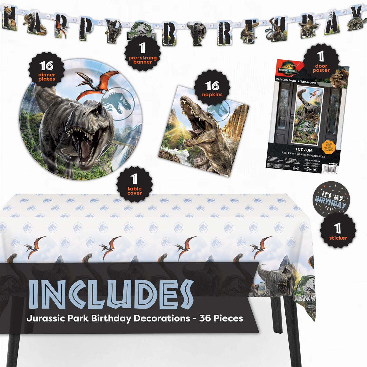 Unique Jurassic Park banner for a festive party backdrop