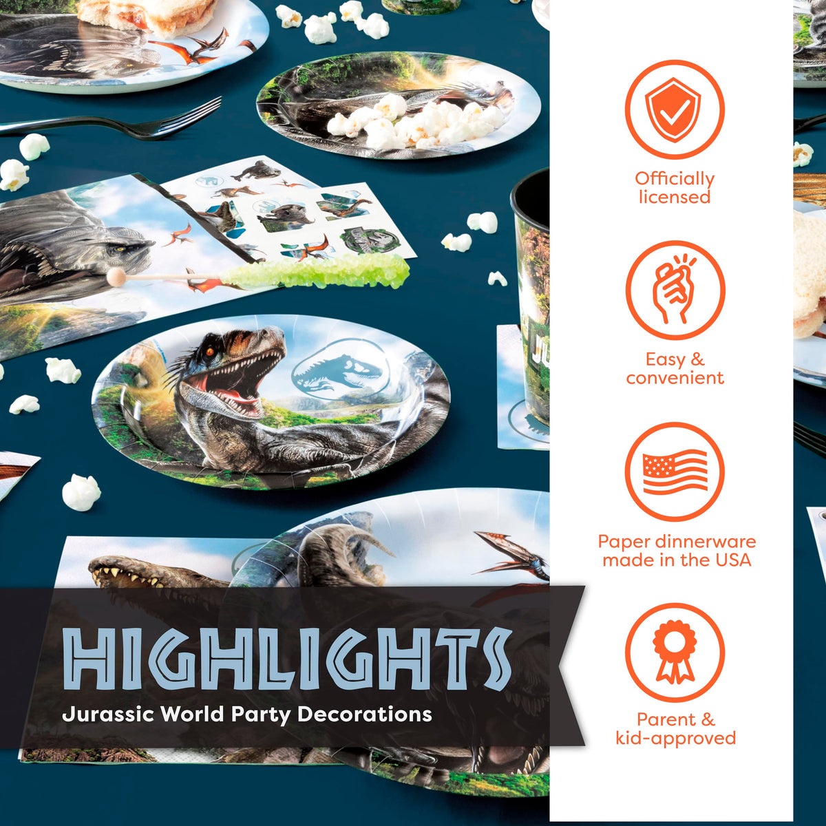 Unique Jurassic Park napkins support mess-free meals during the adventure.