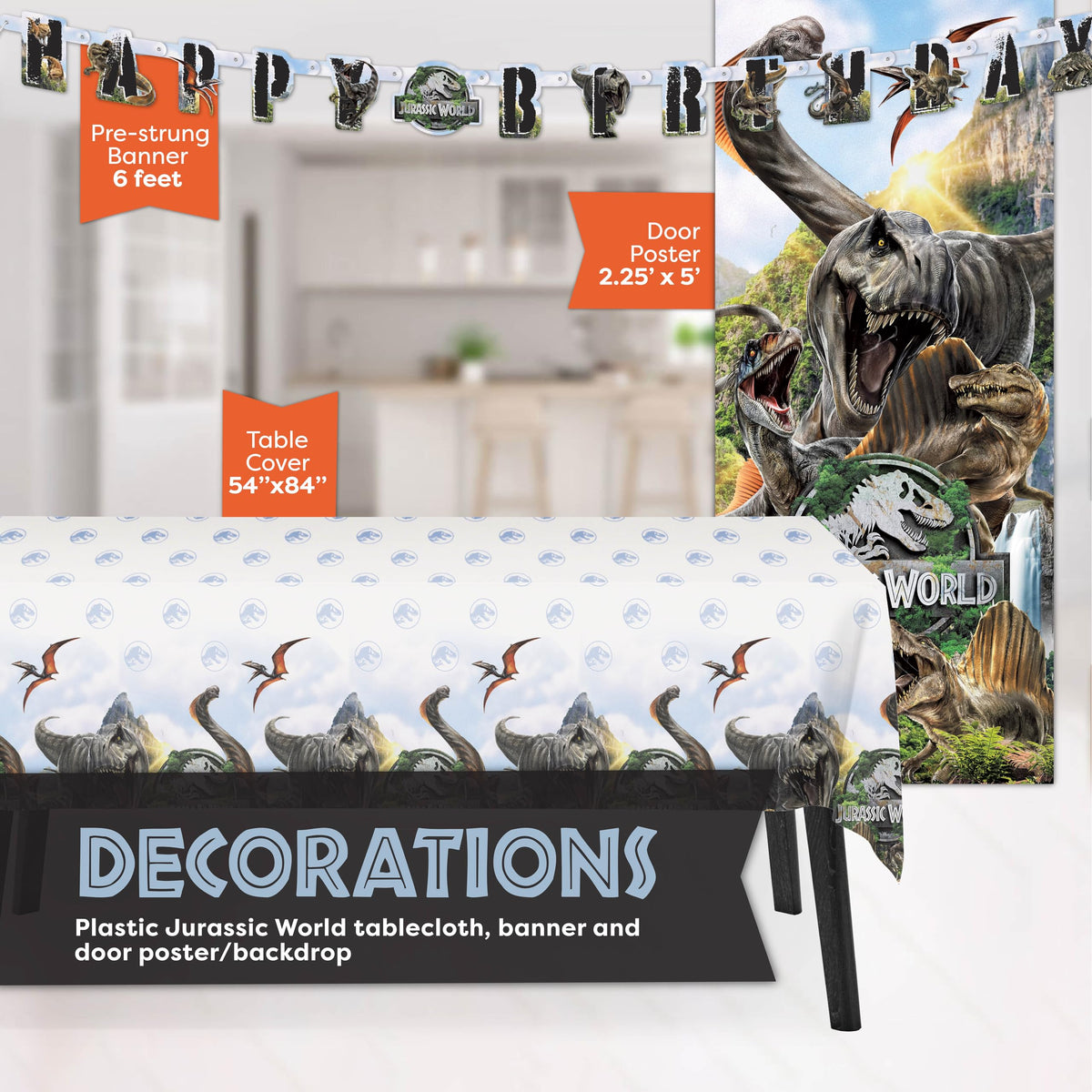 Unique Jurassic Park tablecloth 54x84 protects surfaces during celebration