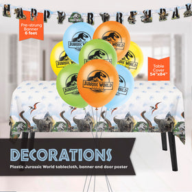 Unique Jurassic Park tablecloth protects tables while enhancing park-themed dining.