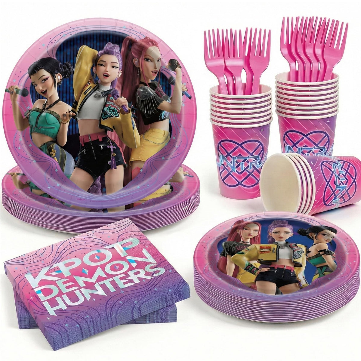 Unique KPop Demon Hunters dinner plates in action for a bold birthday setting