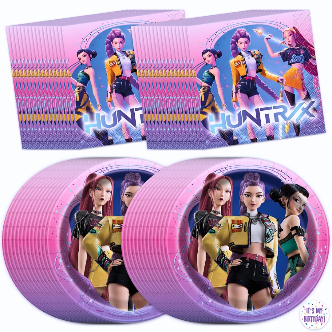 Unique KPop Demon Hunters plates 32-pack with bold dessert-table artwork.