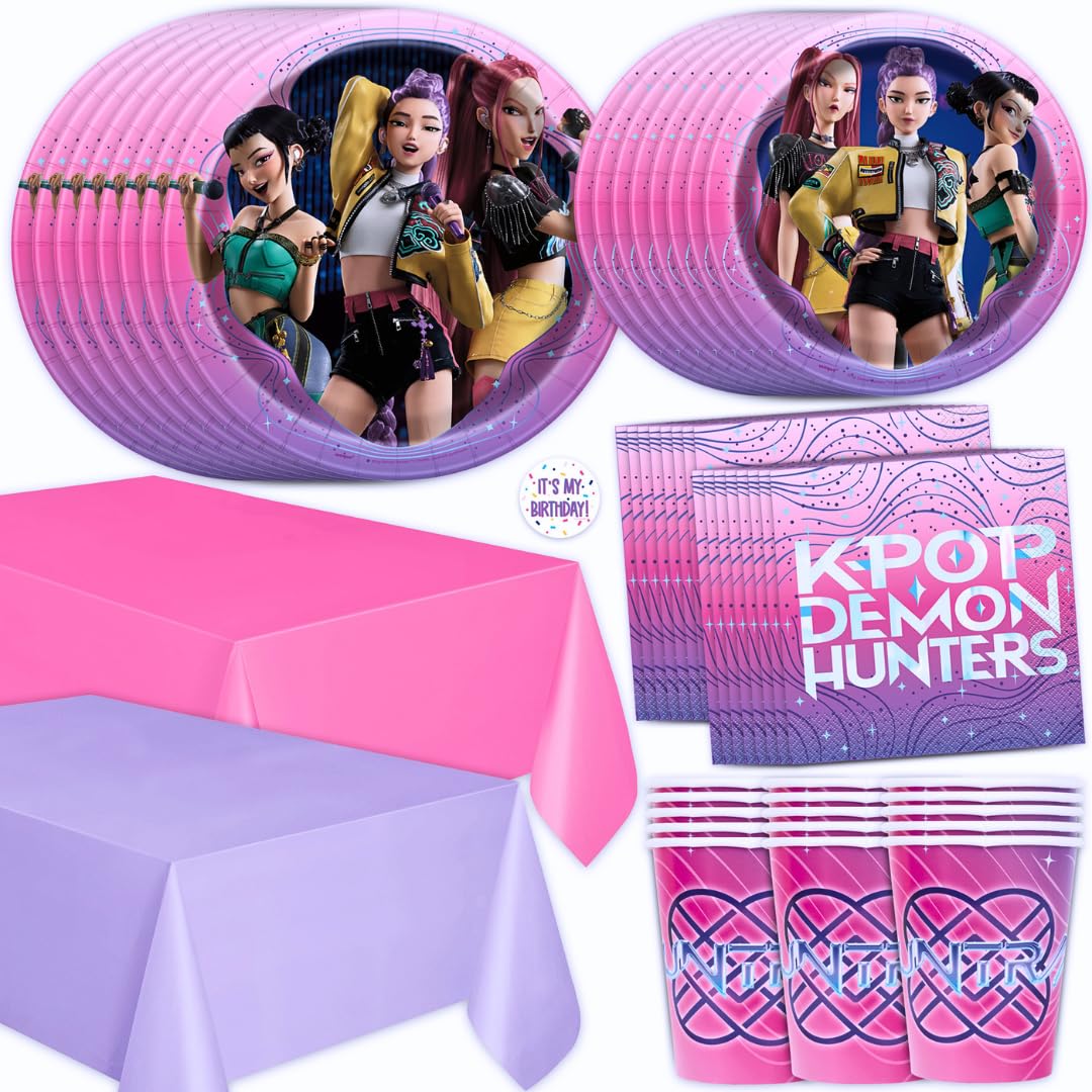Unique KPop Demon Hunters tablecloth sets bold party mood and easy cleanup.