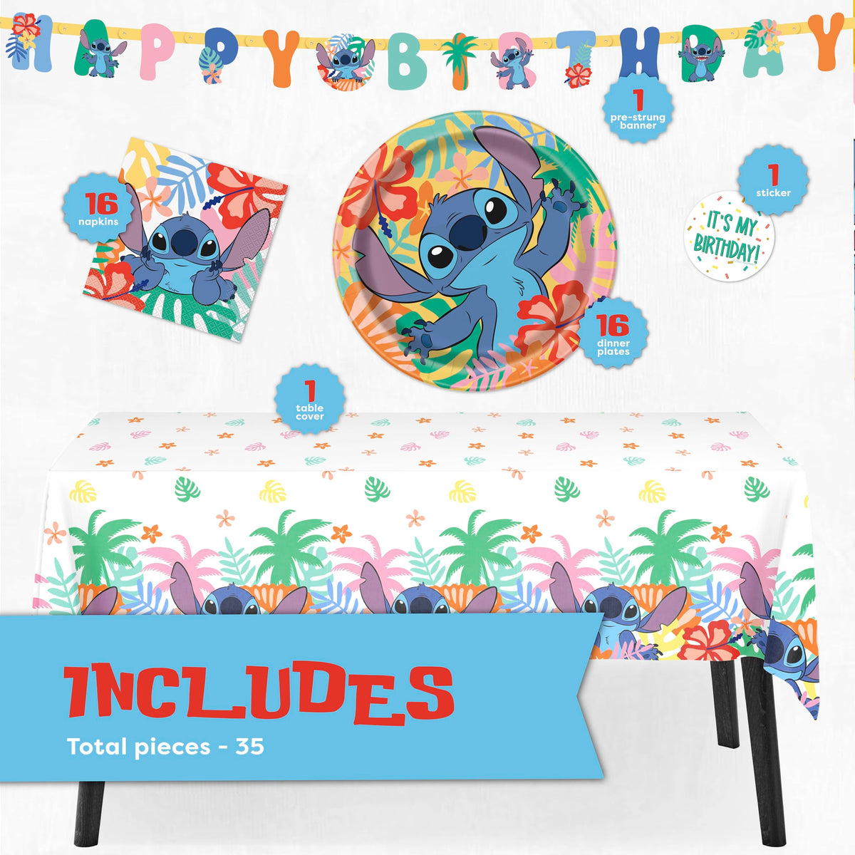 Unique Lilo and Stitch tablecover creates quick, cohesive table setup