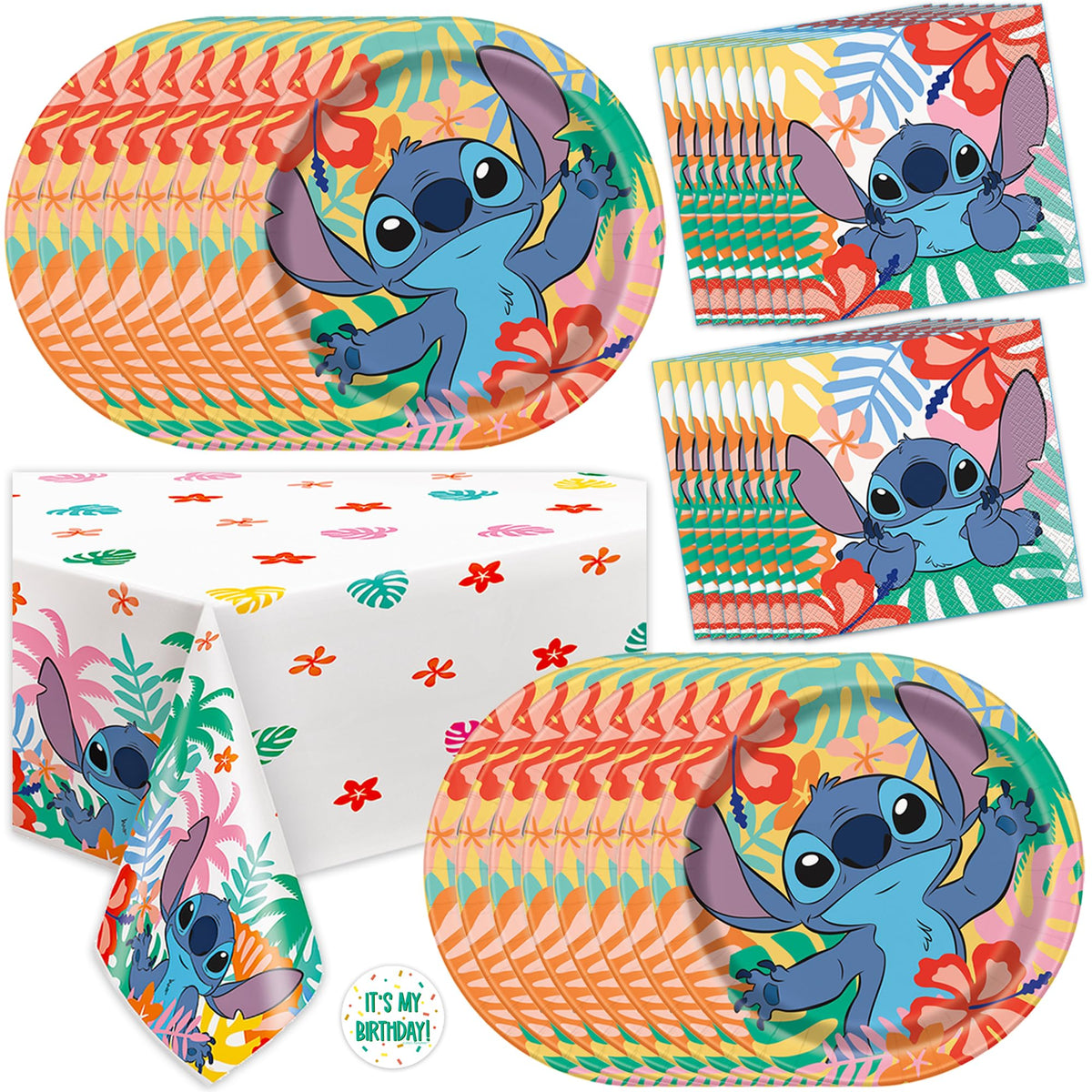 Unique Lilo and Stitch tablecover provides a vibrant backdrop for party photos.