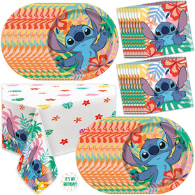 Unique Lilo and Stitch tablecover provides a vibrant backdrop for party photos.