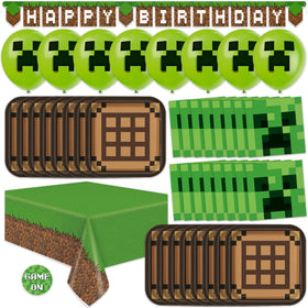 Unique Minecraft birthday balloons ready to inflate for a vibrant party.