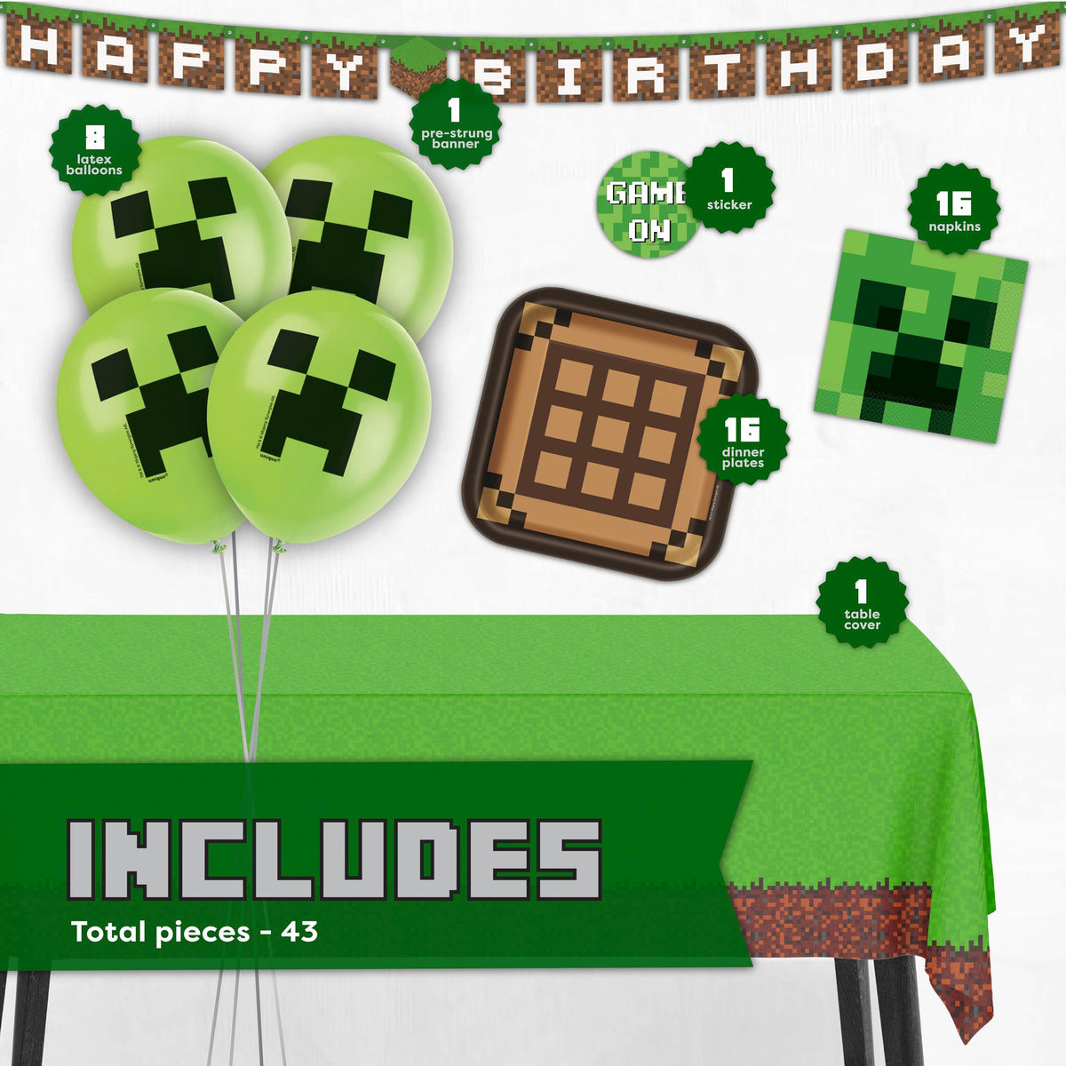 Unique Minecraft birthday banner to energize your party space.