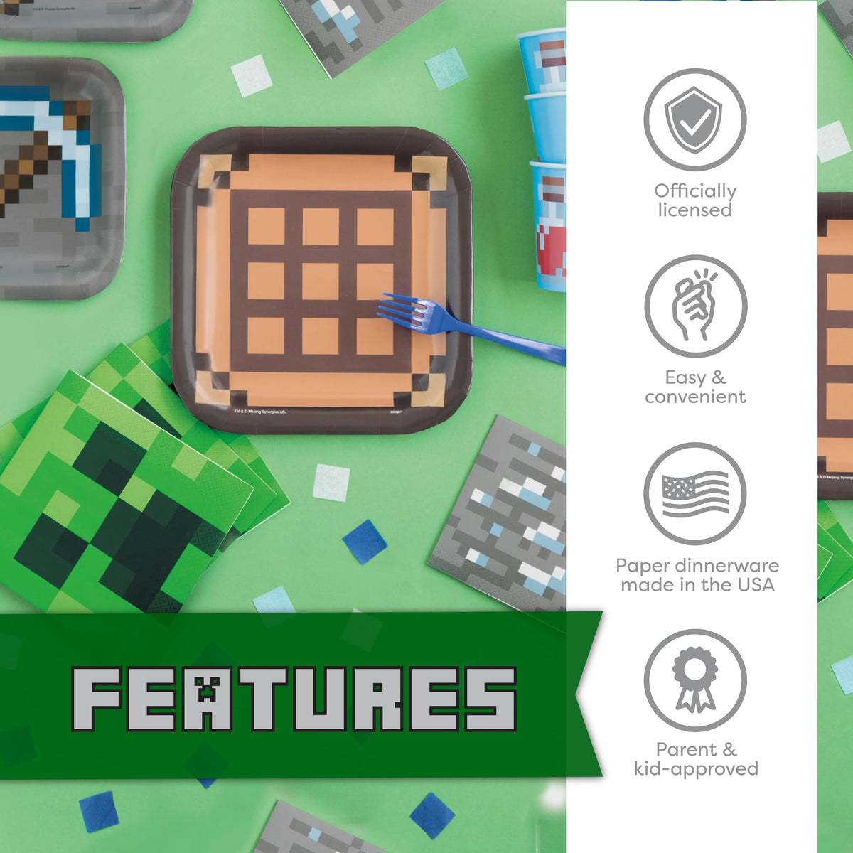 Unique Minecraft plates for sturdy, kid-friendly meals.