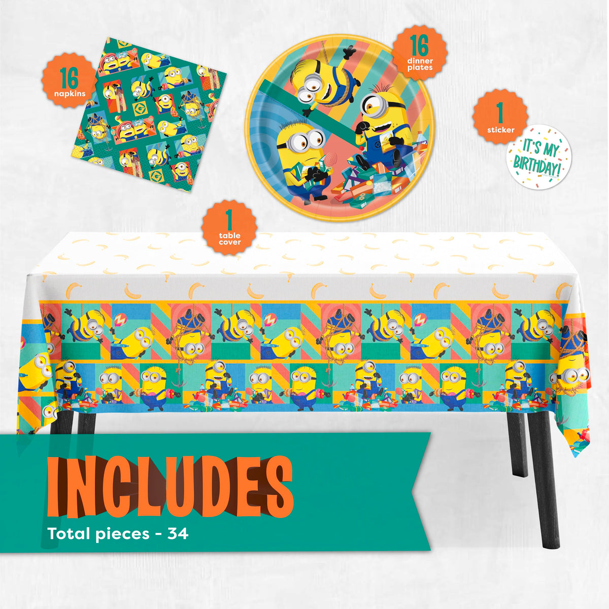 Unique Minions plates 9-inch for easy serving of pizza and cake.