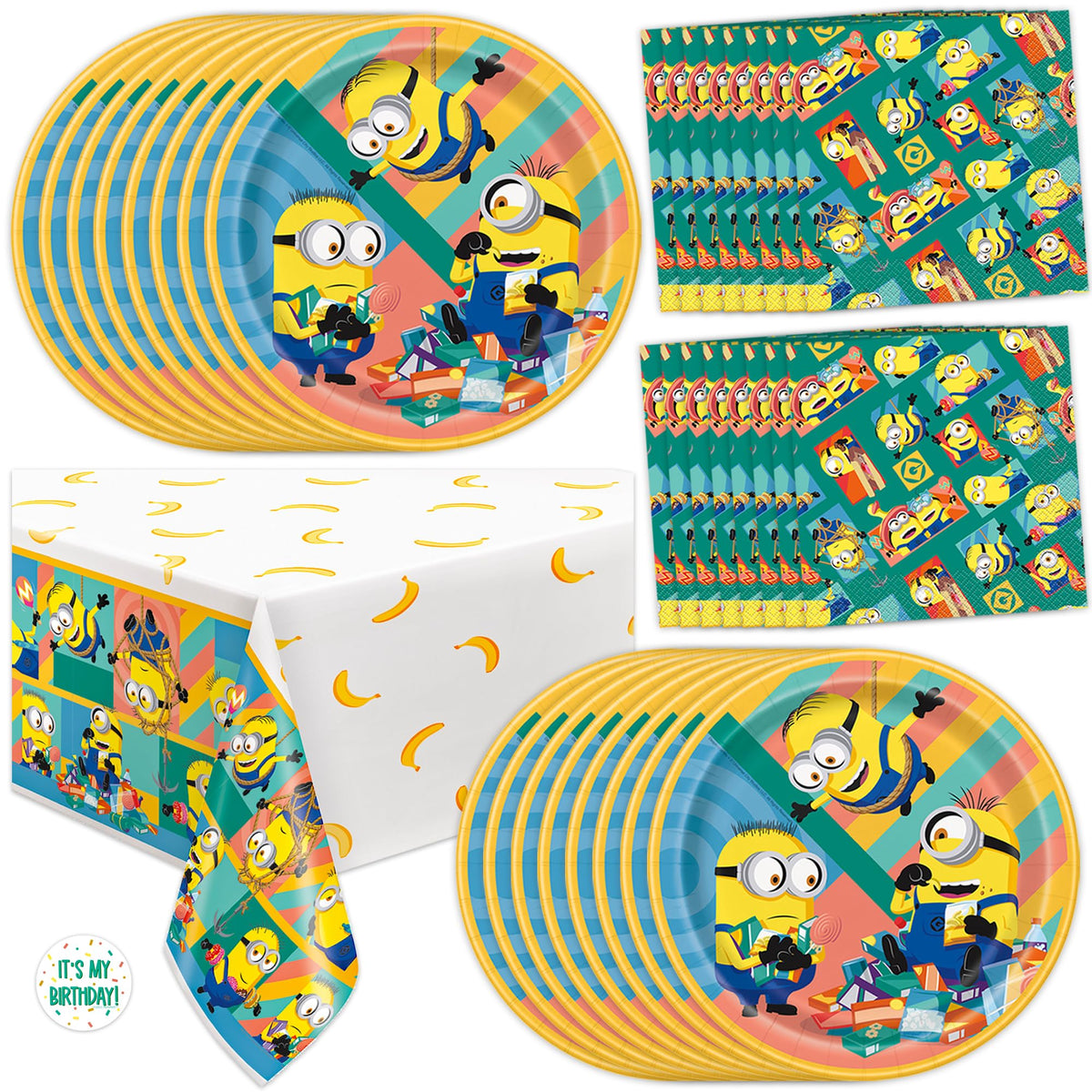 Unique Minions tablecloth 54x84 inches ready for party setup.