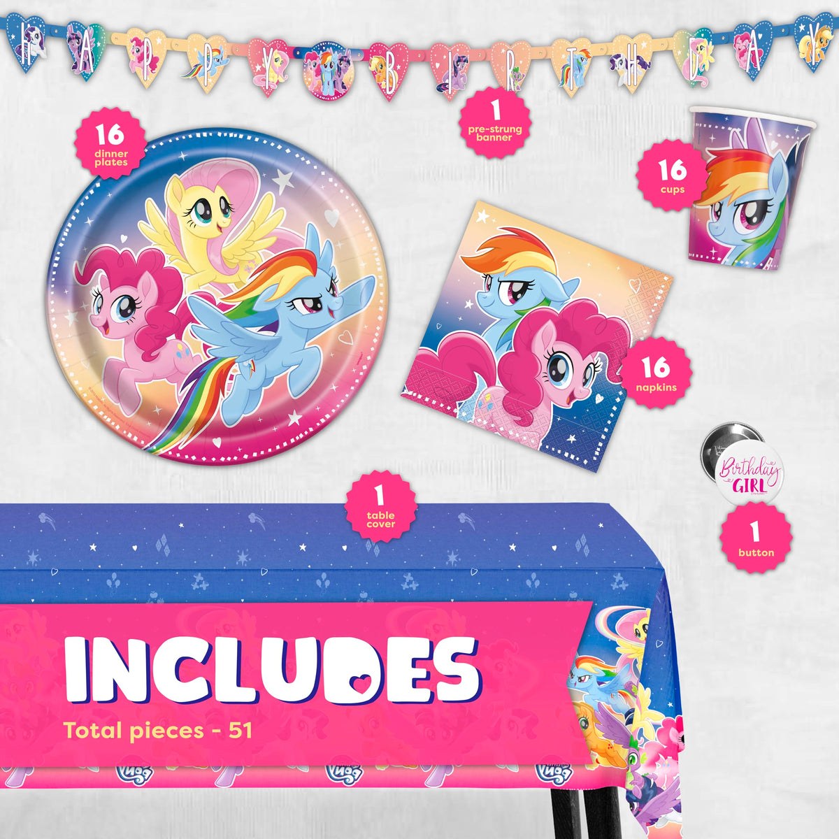 Unique My Little Pony tablecover 54x84 protects tables and ties the party theme together.