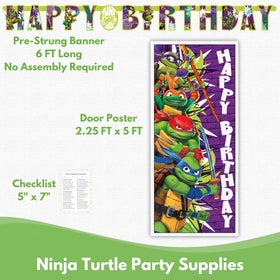 Unique Ninja Turtle door poster welcomes guests and sets TMNT mood.