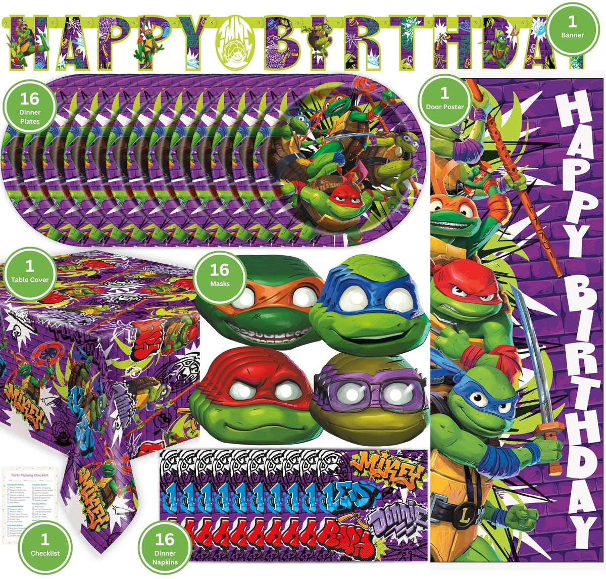Unique Ninja Turtle napkins add color to tables and easy finger wipes.