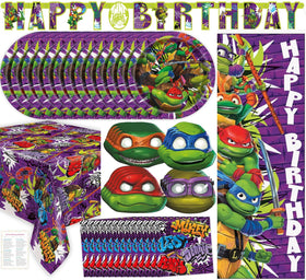 Unique Ninja Turtle plates for party decor and quick cleanup after meals.