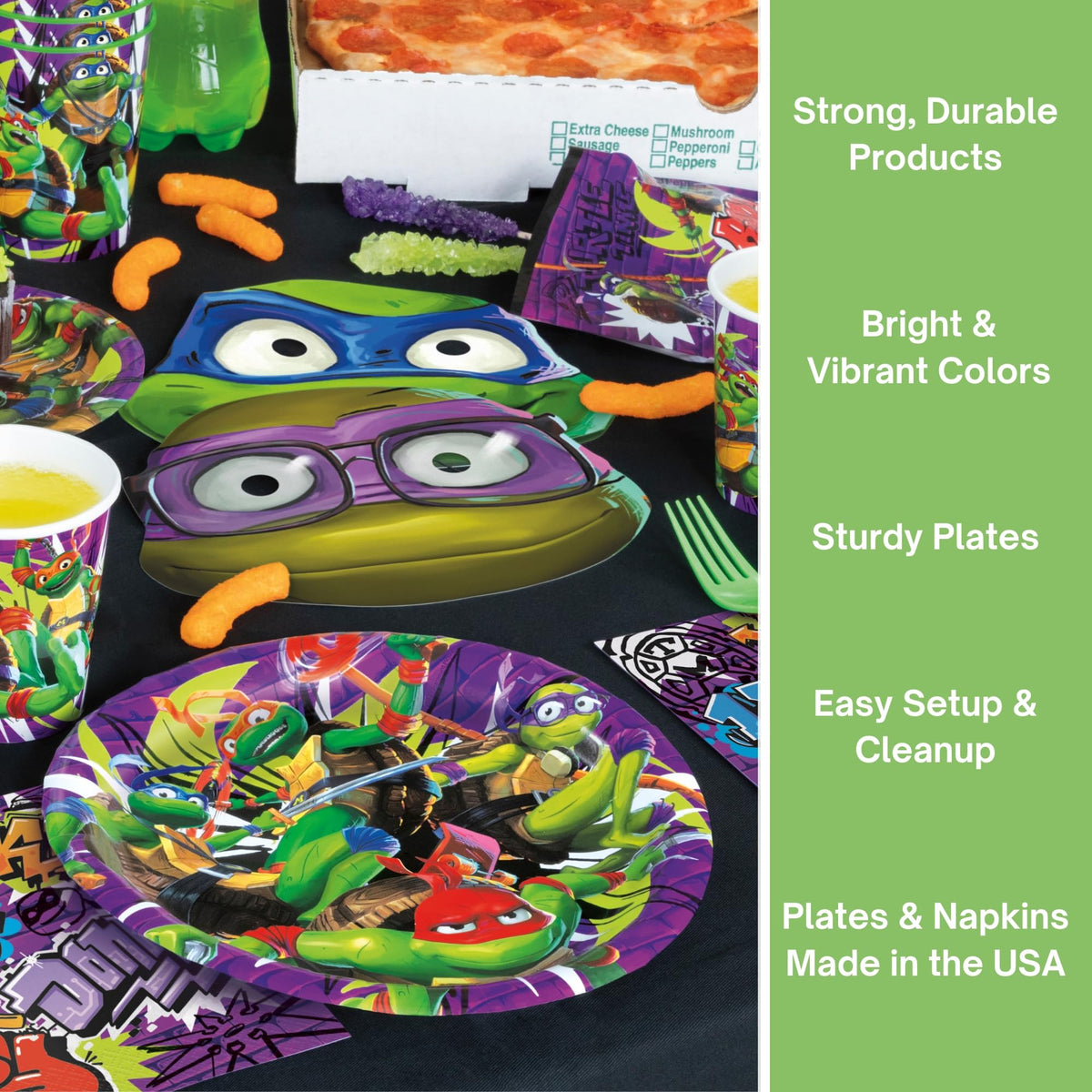 Unique Ninja Turtle tablecloth provides leakproof coverage and bold movie-inspired vibe.