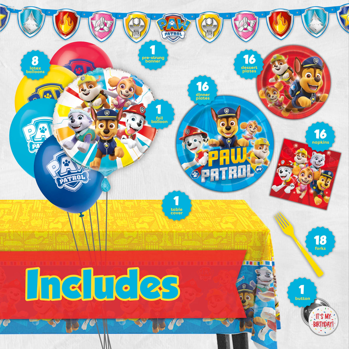 Unique Paw Patrol balloons add bright color and fun to the party.