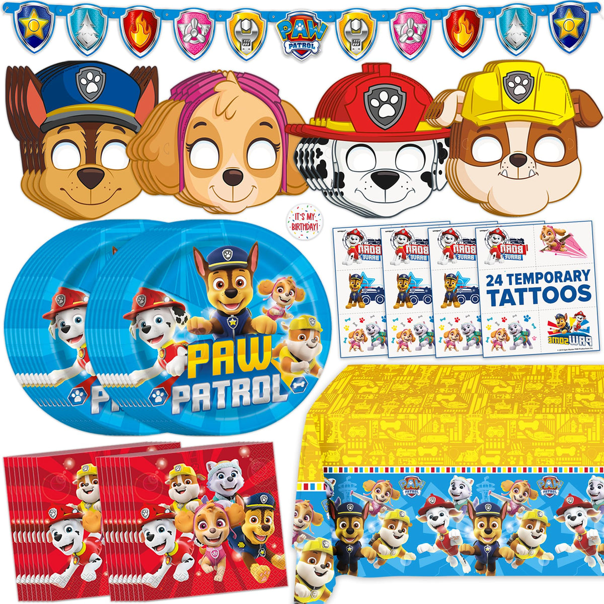 Unique Paw Patrol banner provides a bold birthday backdrop for photos.