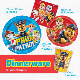 Unique Paw Patrol cups and napkins set for easy dining cleanup.