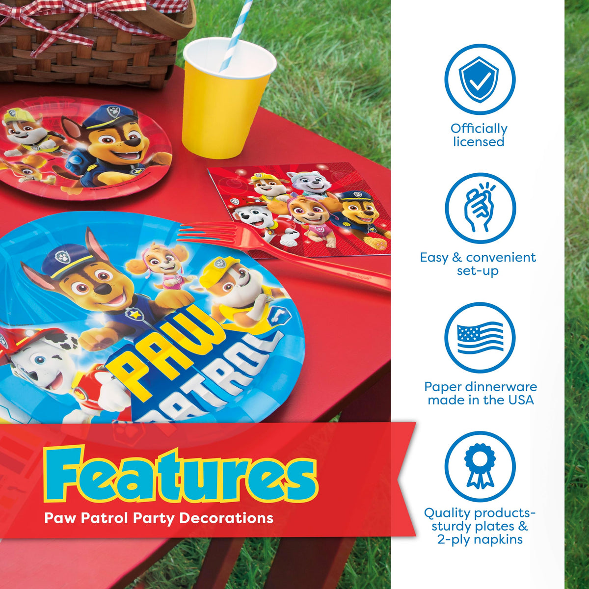 Unique Paw Patrol decor set creates a cohesive, kid-friendly party look.